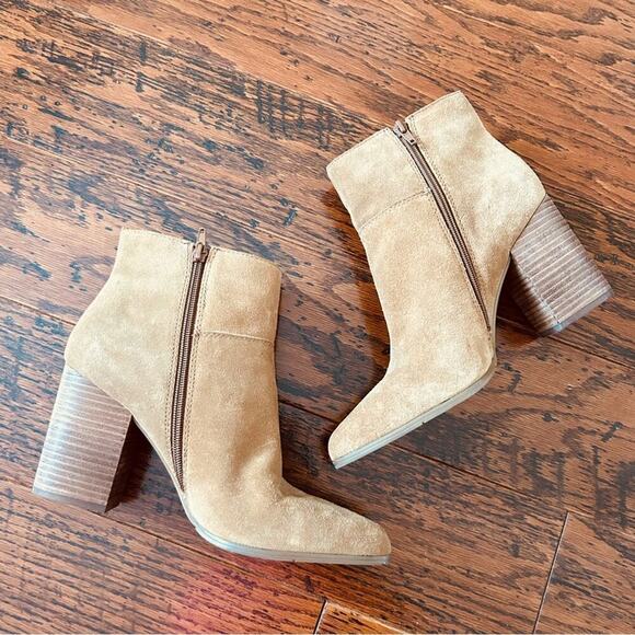 Nine West KeKe Suede Leather Block Heel Boots in Tan Sz US 10 - Picture 3 of 11